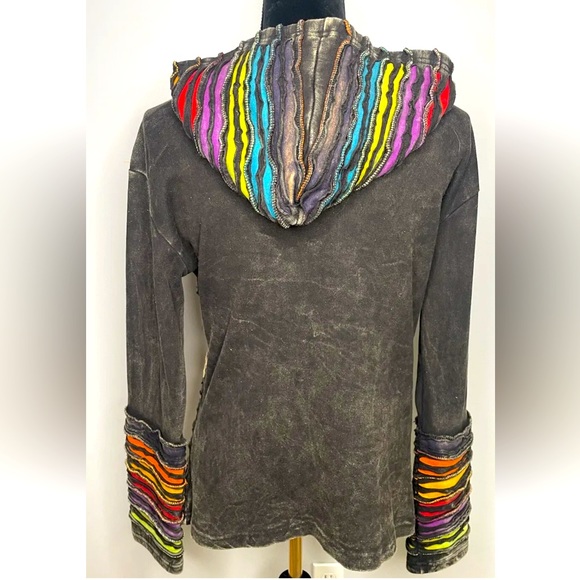 KARMA CIRCLE Handmade In Nepal Shredded Hippie Boho Jacket: Size Large - Picture 2 of 6